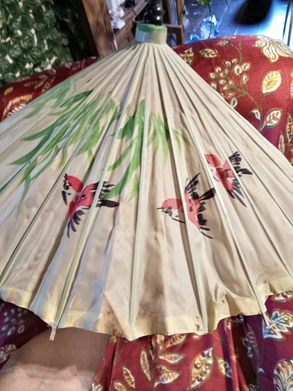 Floral Cream & Green Umbrella